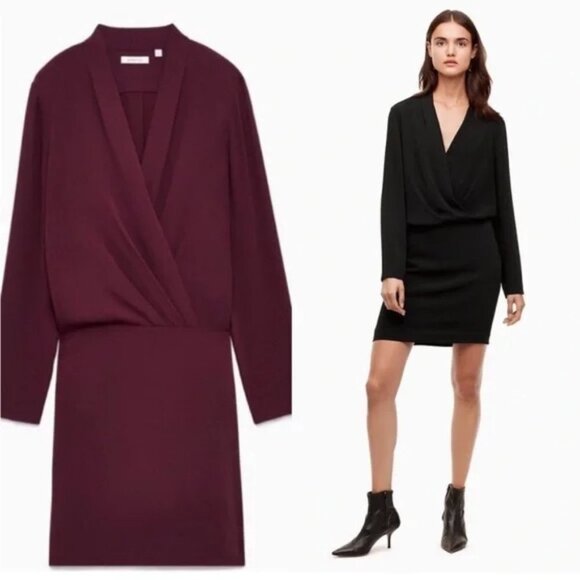 Aritzia Babaton Gershwin Wrap Dress Dark Purple Maroon Size 4 - Picture 1 of 8